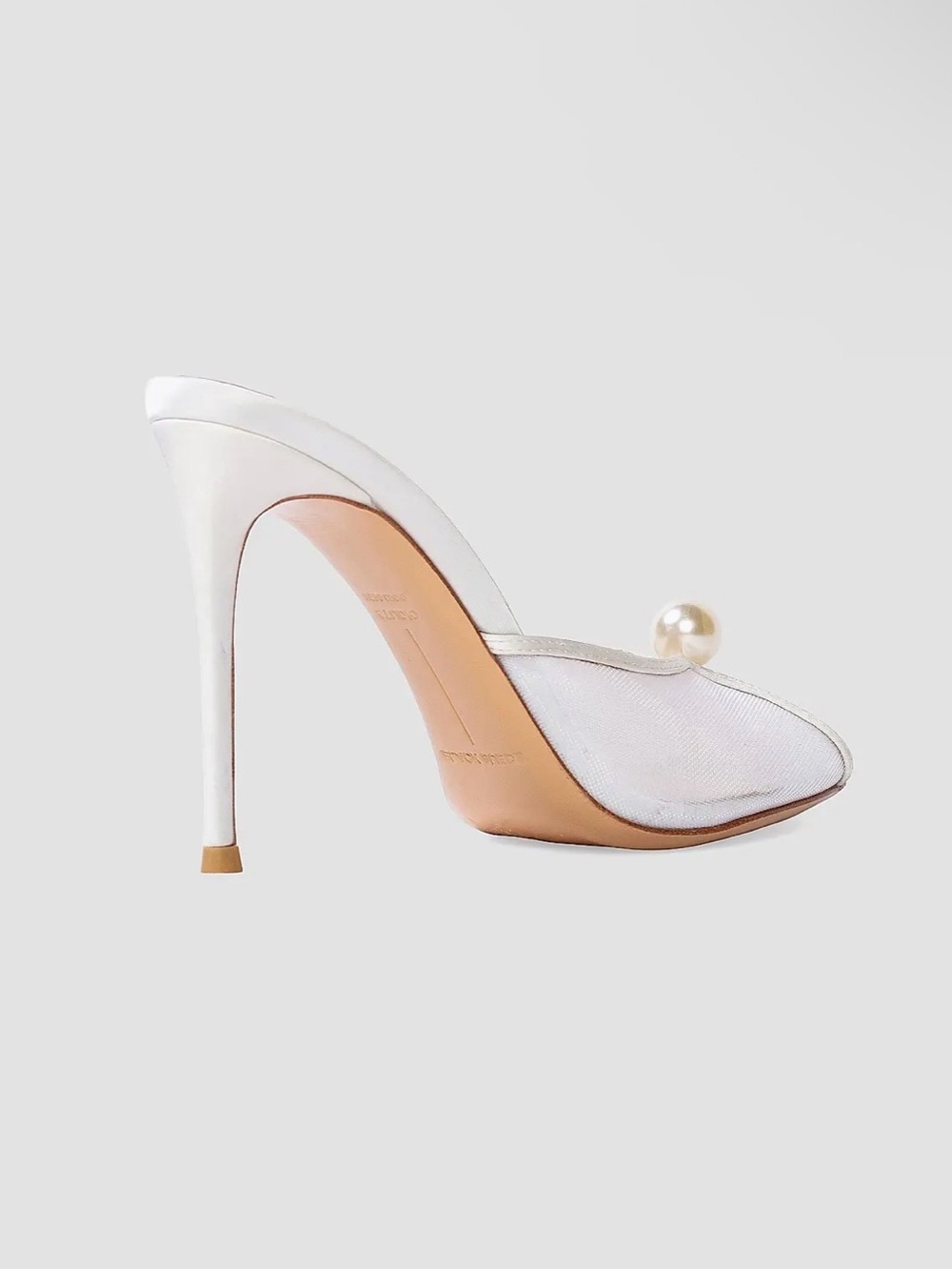 Pearl-Detail White Mesh Mule Heels - Picture 5 of 8